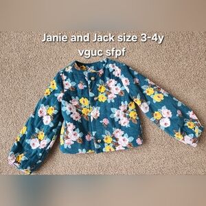 Janie and Jack Teal Floral Quilted Jacket with Yellow & Pink Accents